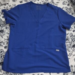 Figs Womens Size Medium 3 Pocket Royal Blue V-Neck Scrub Top